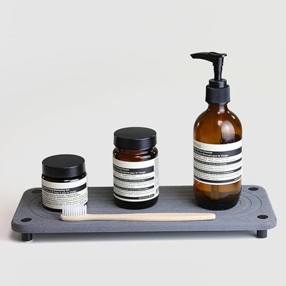 RIOMZY Instant Dry Sink Caddy Kitchen Sink Organizer, Water Absorbing Stone Sponge Holder for Kitchen and Bathroom Countertop (with Black Stainless Steel Legs, Gray)