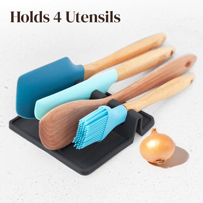 Cooler Kitchen Black Silicone Spoon Rest for Stove Top with Drip Pad (Two Pack) - Heat-Resistant, BPA-Free Utensil Rest & Spoon Holder for Kitchen Counter - Grill Utensil Holder for Spatulas