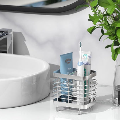 Luxspire Toothbrush Holders for Bathroom, Stainless Steel Electric Toothbrush Holder Wall Mounted, Shower Toothbrush Toothpaste Holder, Bathroom Organizer Essentials, 2 Slots, Silver