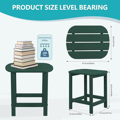 Plawdlik Hdpe Outdoor Adirondack Side Table, Wooden Textured, Set for Patio, Garden, Porch, Pool Composite Patio, Backyard, Bathroom and Indoor, Maintenance & Weather Resistant （Green）