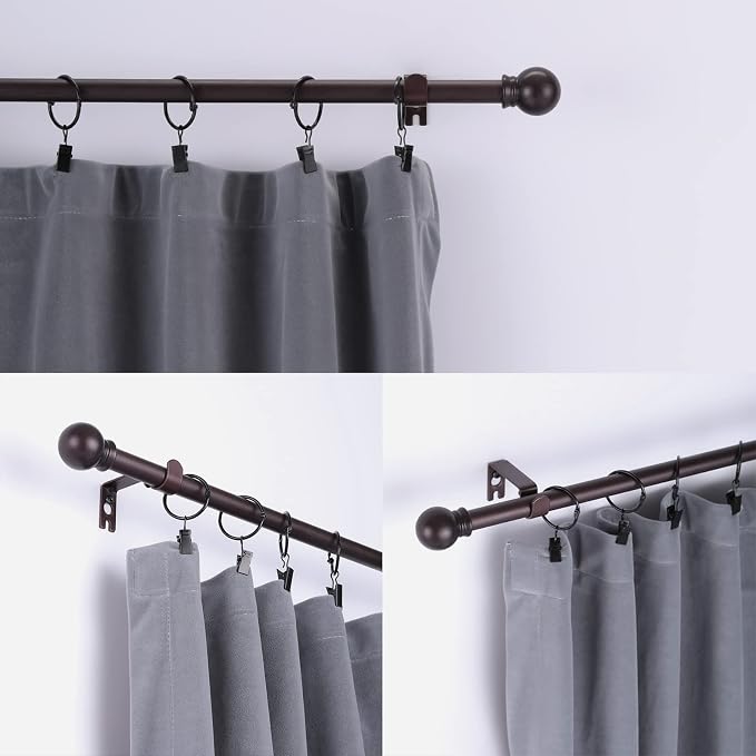Thestoa Brown Curtain Rods for Windows 30-62 Inch, 5/8" Stainless Steel Small Curtain Rod for Bedroom, Living Room,Kitchen,Farmhouse