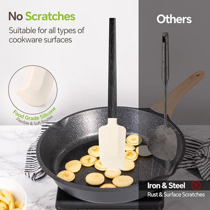 Silicone Spatula Set, Food Grade Rubber Spatula-4 Piece Nonstick Rubber Spatulas, Spoonula, Jar Scraper for Cooking, Baking, Mixing, Frosting - Heat Resistant Up to 600°F (Spatulas-Black)