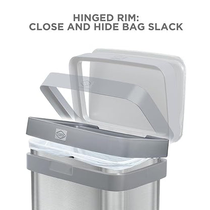 Clorox 13 Gallon Trash Can - 50L Kitchen Trash Can with Wide Step Pedal - Rectangular Stainless Steel Garbage Bin with Hinged Rim and Odor Protection