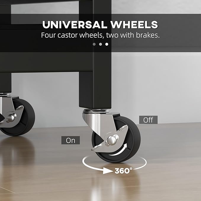 HOMCOM Rolling Kitchen Island Cart, Bar Serving Cart, Compact Trolley on Wheels with Wood Top, Shelves & Drawers for Home Dining Area, Black