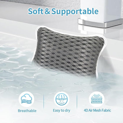 Luxury Bath Pillows for Tub, Slip Resistant Waterproof Bath Pillows for Tub Neck and Back Support with 2 Strong Suction Cups, Relaxing Spa Essentials (Dark Grey)