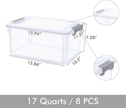Citylife 17 QT Plastic Storage Bins with Latching Lids Stackable Storage Containers for Organizing Large Clear Storage Box for Garage, Closet, Kitchen, 8 Packs