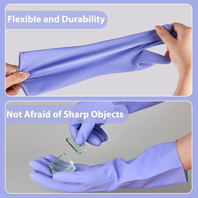 Rubber Kitchen Dishwashing Gloves - 4 Pairs Colorful Reusable Cleaning Gloves for Kitchen Washing Dishes and Household Cleaning (Medium, Yellow+Blue)
