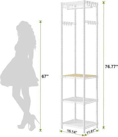 R1 Clothes Rack Heavy Duty, Clothing Racks for Hanging Clothes, Garment Rack with Storage Shelves, Small Coat Rack Freestanding for Entryway, Hallway, Bedroom, Max Load 448 Lbs, White