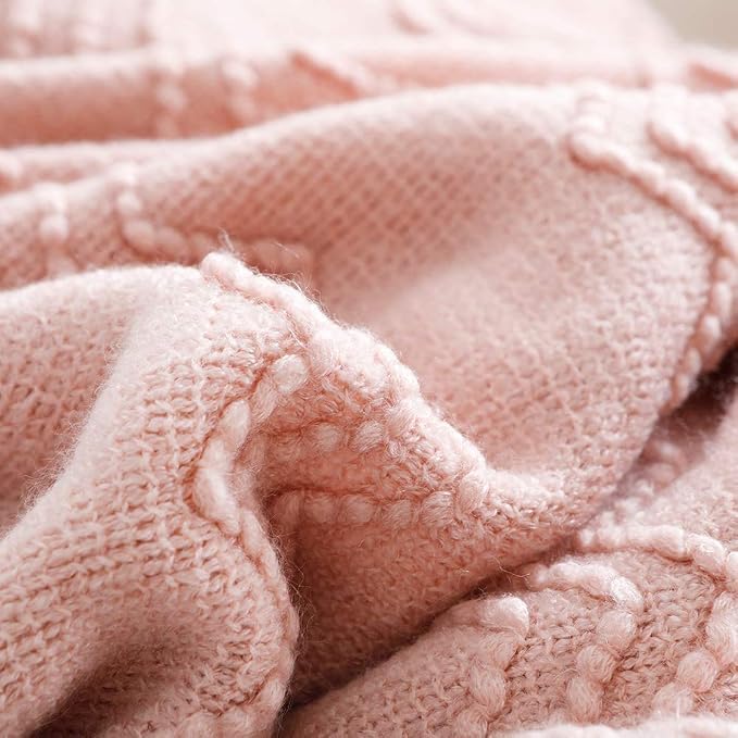 BOURINA Pink Throw Blanket 50x60 Inches Throw Textured Solid Soft Sofa Throw Couch Cover Knitted Decorative Blanket