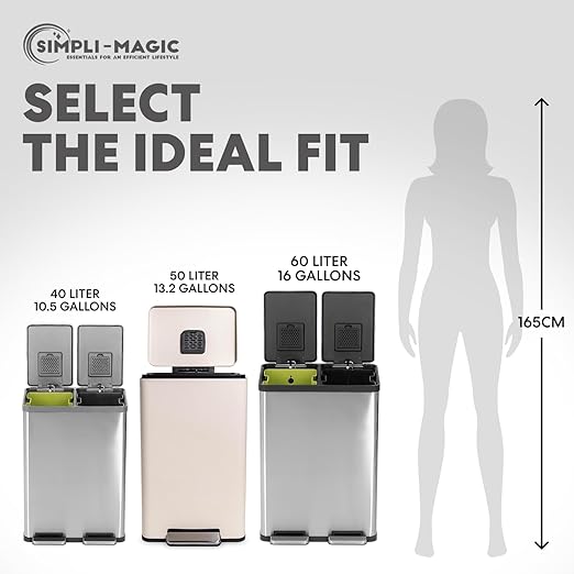 Simpli-Magic 50 Liter / 13.2 Gallon Soft-Close, Smudge Resistant Trash Can with Foot Pedal and Built in Filter- White Color