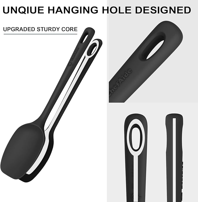 ChefAide 5 Pieces Silicone Spatula Set, Food Grade Rubber Spatula, Upgrade Strong Handle with Ergonomic Grip, Heat Resistant Up to 600°F for Nonstick Cookware, Cooking
