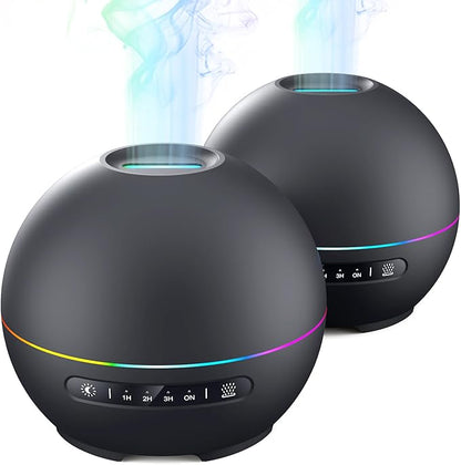 THIMONES 2 Pack Essential Oil Diffuser for Home - 200ml Ultrasonic Aromatherapy Diffuser with 4 Timers & 7 Colors Night Lights, 20dB Quiet Working for 10 Hours (Black+Black)