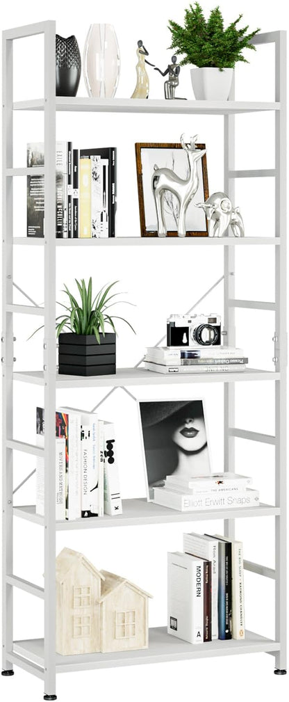NUMENN 5 Tier Bookshelf, Tall Bookcase Shelf Storage Organizer, Modern Book Shelf for Bedroom, Living Room and Home Office, White