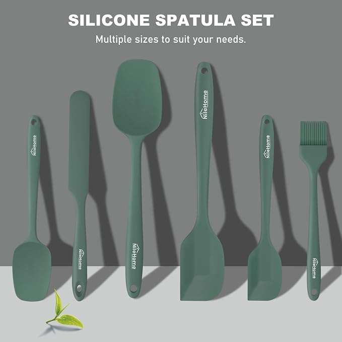 NileHome Silicone Spatula Set, 6 Pieces Food Grade Kitchen Utensils with Silicone Brush Heat Resistant Up to 600°F Dishwasher Safe BPA-Free Rubber Spatula for Scraping, Baking, Cooking, Mixing-Green