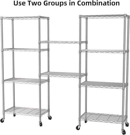 SINGAYE 5 Shelf Storage Wire Shelves Closet Bathroom Organizers Metal Pantry Kitchen Garage Shelving Unit Laundry Room Organization Home Narrow Rack Net Basket with Wheels Silver