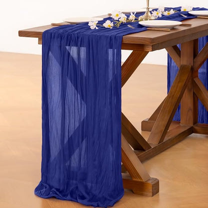 Socomi 3pcs Royal Blue Valentine's Day Cheesecloth Table Runner Boho Rustic Gauze 120 inch 10FT Cheese Cloth Runner for Wedding Party Baby Shower Birthday Home Decor Holiday Decorations