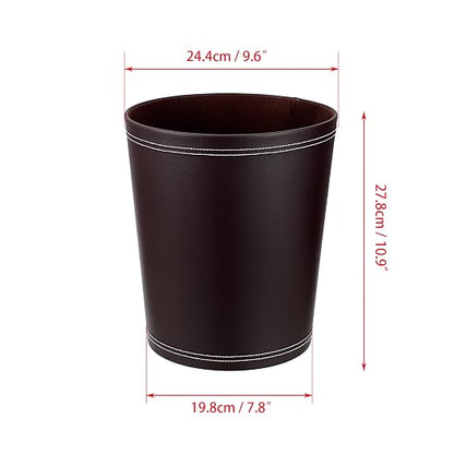 Sumnacon Round Leather Waste Basket,Small Classic PU Trash Garbage Can Under Desk Cabinet, Contemporary Wastebasket Bin for Home Office Laundry Room Living Room Bathroom Office,Brown