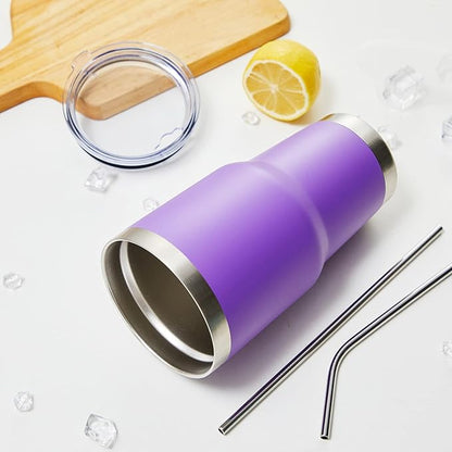 MEWAY 30oz Insulated Tumbler With Lids and Straws,Stainless Steel Double Vacuum Coffee Tumbler Cup, Brush, Durable Powder Coated Coffee Cup for Cold & Hot Drinks, Office, Travel(Purple,4 PACK)