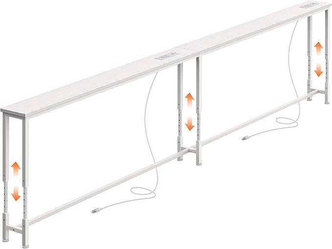 Huuger 102.4 Inch Sofa Table with Power Outlets, 23.9’’-34.4’’ Height Adjustable Range, Behind Couch Table with USB-C Ports, Sofa Tables Narrow Long, Skinny Console Table, for Small Spaces, White