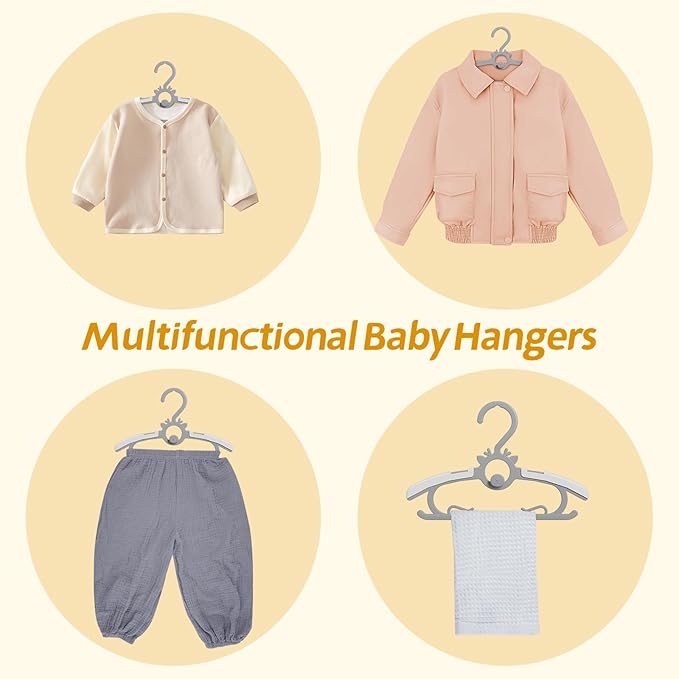 Toddler Hangers 60PCS, 11"-14" Extendable and Stackable Baby Hangers, 45g Ultra-Thick Space Saving Non-Slip Plastic Hanger for Infant, Kids and Nursery Closet (Gray-White-60)