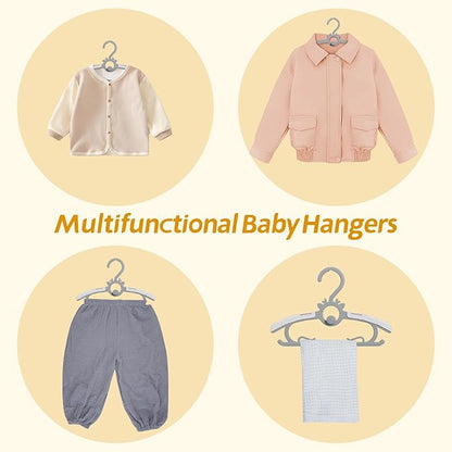 Kids Hangers 30PCS, 11"-14" Extendable and Stackable Baby Hangers, 45g Ultra-Thick Space Saving Non-Slip Plastic Hanger for Infant, Toddler and Nursery Closet (Gray-White-30)