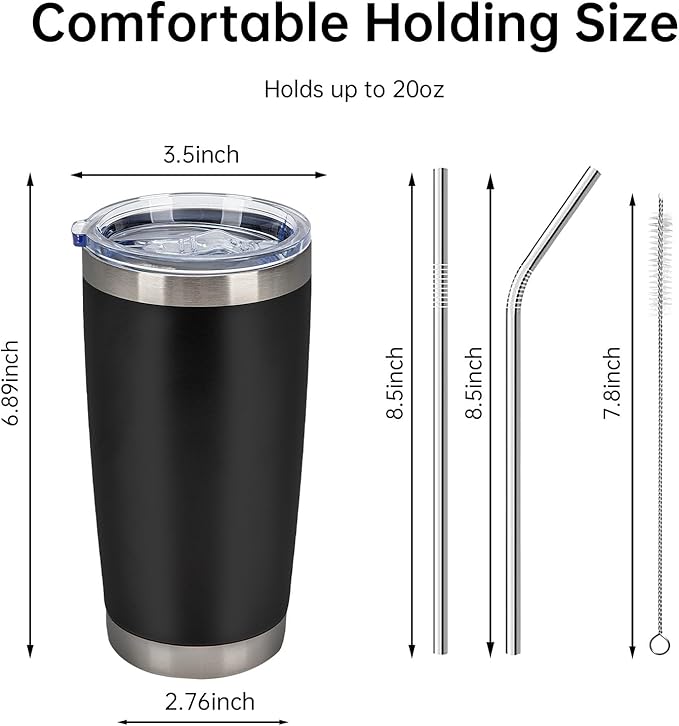 IEOVIEE 32 Pack, 20oz Stainless Steel Bulk Tumblers with Lids and Straws, Double Wall Insulated Travel Coffee Mug, Durable Powder Coated Tumbler Bulk Cup for Cold and Hot Drinks(Black)