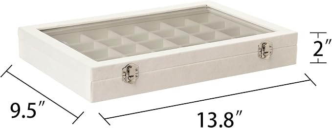 Frebeauty Velvet Jewelry Tray,35 Grid Jewelry Organizer with Clear Lid,Earring Holder Organizer Case with Clasp,Drawer Insert for Rings Studs,13.8 x 9.5 x 2 Inches,Gift for Women Girls(Beige)