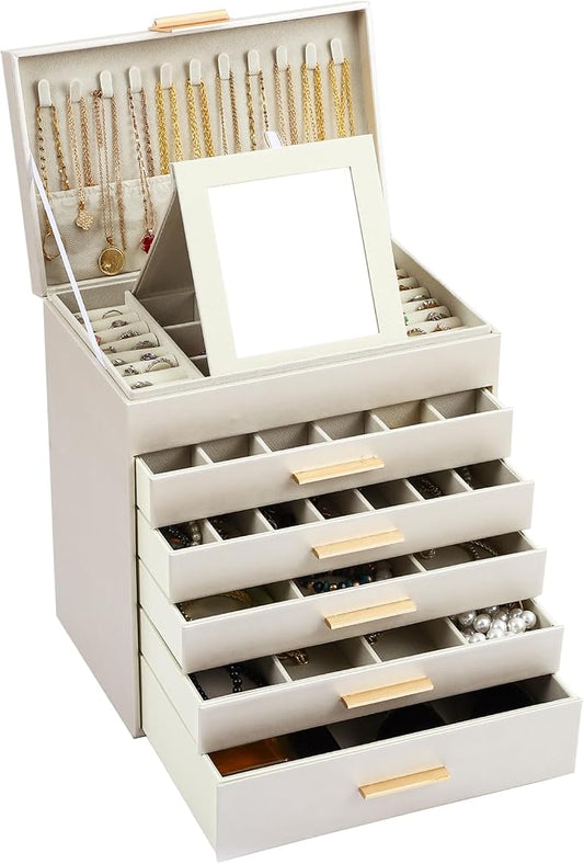 BOOVO Jewelry Boxes for Women, White and Black 6 Layer Large Jewelry Box for Necklace, Bracelet, Earrings, Rings Storage, Jewelry holder Organizer for Girls Gift (Champagne, 6 layer)