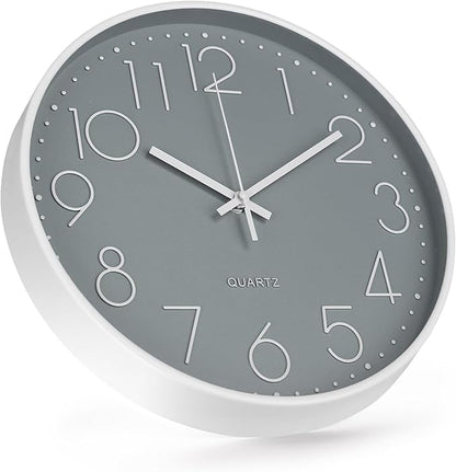 Wall Clock Non-Ticking Silent Modern Simple Style Round Decor Clock Stereoscopic Dial Quartz Wall Clocks for Home/Office/School/Living Room/Bedroom/Kitchen (Gray, 8inch)