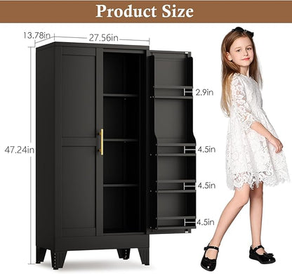 GAIOUS Metal Kitchen Pantry Cabinet, Storage Cabinets with 2 Door and 3 Adjustable Shelves, Black Freestanding Food Storage Cabinet, Steel Cupboard for Kitchen Dinning Room