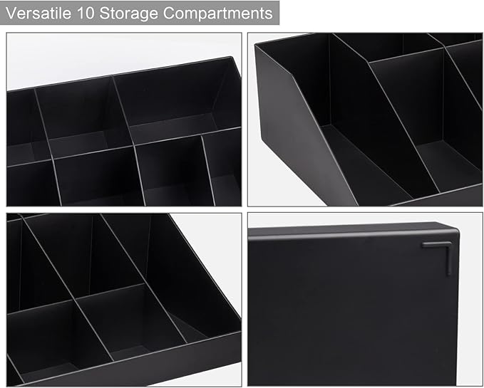 SZQINJI Coffee Condiment Organizer Holder 10-Compartment Break Room Coffee Condiment Caddy Cup Storage Holder Black