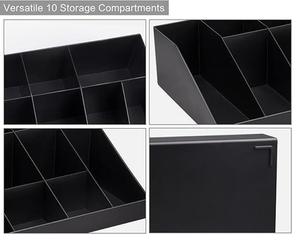 SZQINJI Coffee Condiment Organizer Holder 10-Compartment Break Room Coffee Condiment Caddy Cup Storage Holder Black
