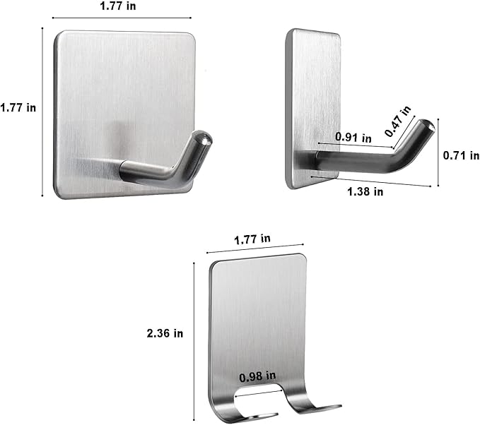 8 Pack Adhesive Hooks, 4 Pack Razor Holder for Shower and 4 Heavy Duty Waterproof Sticky Hooks for Hanging Towels, Loofah, Coat, Hat (Silver)