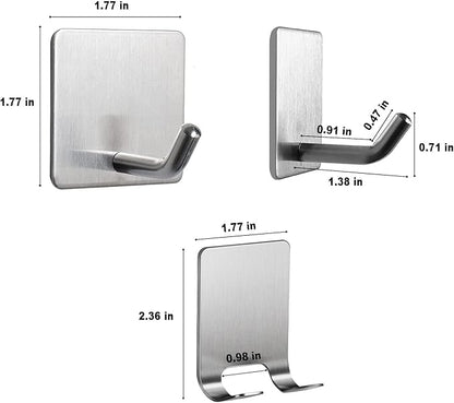 8 Pack Adhesive Hooks, 4 Pack Razor Holder for Shower and 4 Heavy Duty Waterproof Sticky Hooks for Hanging Towels, Loofah, Coat, Hat (Silver)