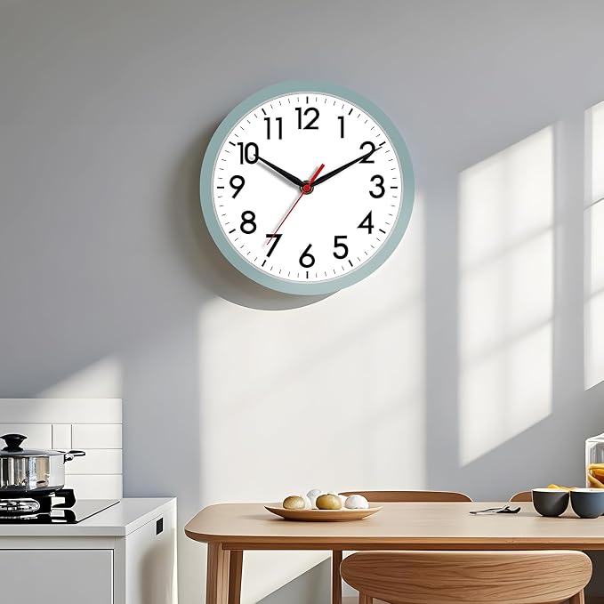 AKCISOT Wall Clock, Modern Small Wall Clocks Battery Operated 8 Inch, Silent Non-Ticking Analog Classic for Office, Home, Bathroom, Kitchen, Bedroom, School(Blue Gray)