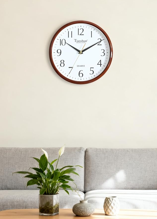 Wall Clock Silent Non-Ticking Battery Operated Small 10 Inch Modern Easy to Read for Living Room Bedroom Kitchen Office Decor (Redwood Grain)