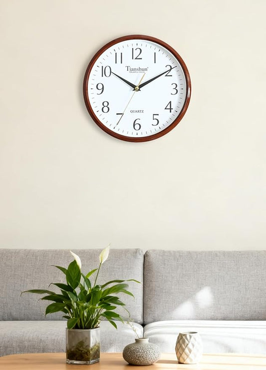 Wall Clock Silent Non-Ticking Battery Operated Small 10 Inch Modern Easy to Read for Living Room Bedroom Kitchen Office Decor (Redwood Grain)
