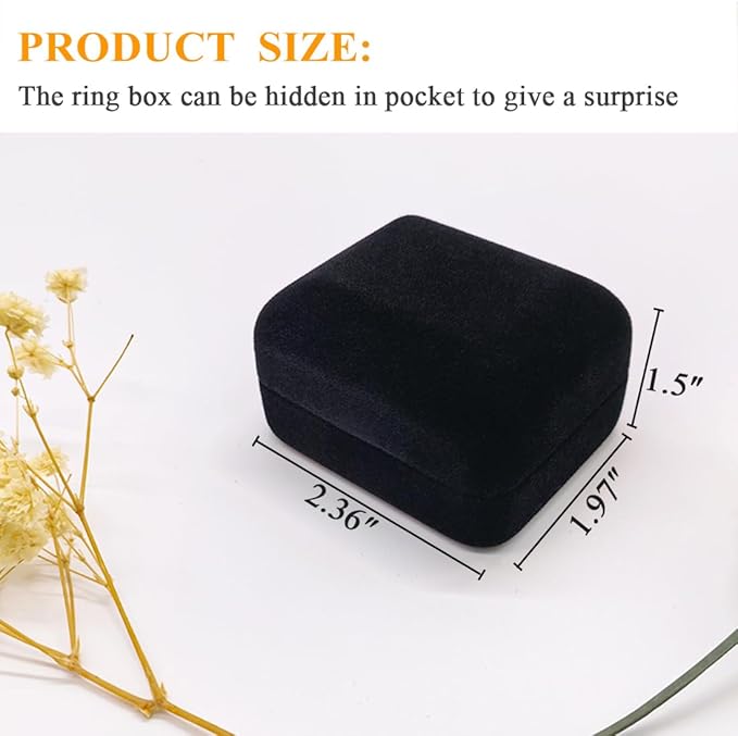 GBYAN 2 Pieces Velvet Ring Box, Jewelry Display Gift Box, Ring Case for Proposal,Engagement, Wedding,Black