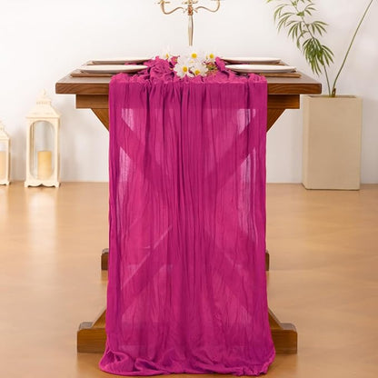 Socomi 6pcs Fuschia Cheesecloth Table Runner Boho Rustic Gauze 120 inch 10FT Cheese Cloth Runner for Wedding Party Baby Shower Birthday Home Decor