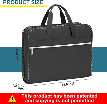 SEEKIND PU Leather Accordion File Organizer with Handle & Strap，12 Pockets Expanding File Folder with Zipper & Labels，Portable Document Organizer File for Letter A4 Files