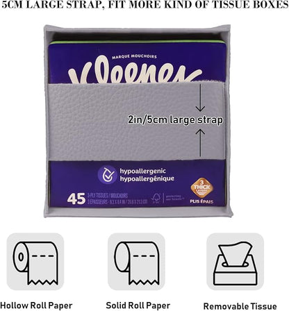 Tissue Box Cover Holder Square Tissue Cube Cover PU Leather Tissue Organizer with Bottom Belt for Bathroom, Tabletop, Car, Night Stands, Office, Home, Kitchen (1, Violet)