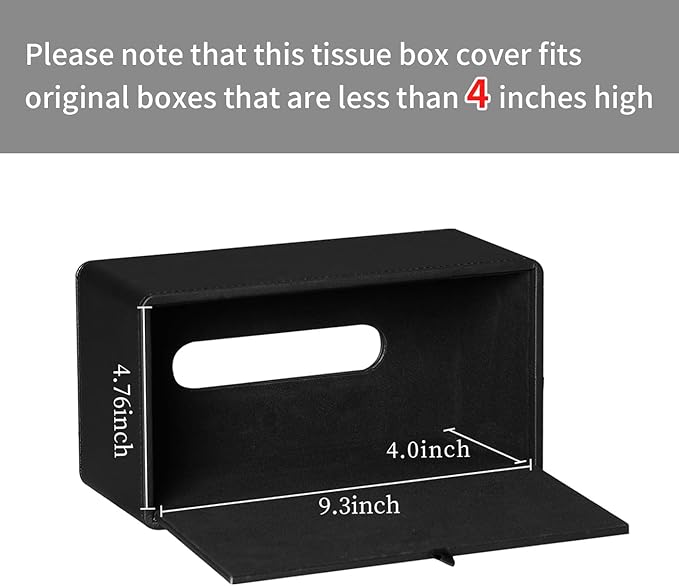 MEIBOOCH PU Leather Tissue Box Cover for 120(3-Ply)/ 160(2-Ply) Count Box of Tissues, Rectangle Tissue Box Holder for Bathroom Bedroom Living Room Office (Black)