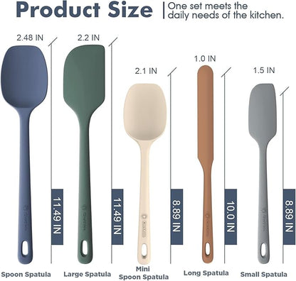 ChefAide 5 Pieces Silicone Spatula Set, Food Grade Rubber Spatula, Upgrade Strong Handle with Ergonomic Grip, Heat Resistant Up to 600°F for Nonstick Cookware, Cooking