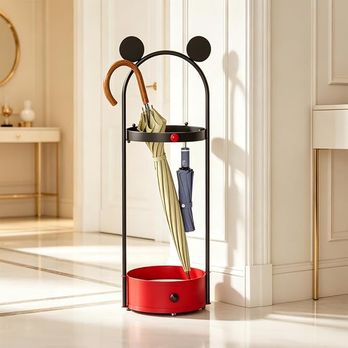 Umbrella Holder for Entryway, Cute Freestanding Metal Umbrella Stand with Removable Drip Tray & Hooks, Modern Decorative Umbrella Storage Rack Organizer for Home, Indoor, Living Room, Office, Hotel