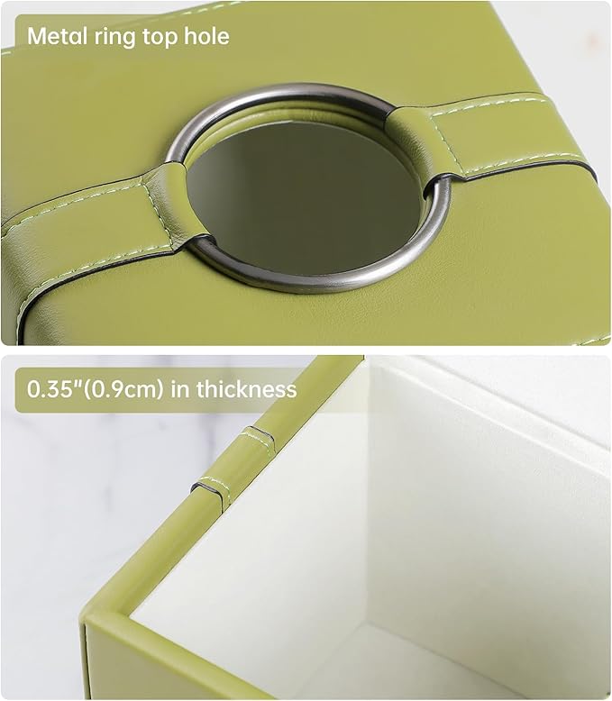MEIBOOCH Square Tissue Box Cover, Luxury PU Leather Tissue Holder with Magnetic Closure (Green)