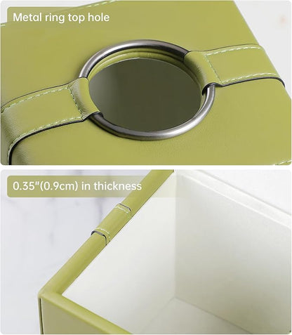 MEIBOOCH Square Tissue Box Cover, Luxury PU Leather Tissue Holder with Magnetic Closure (Green)