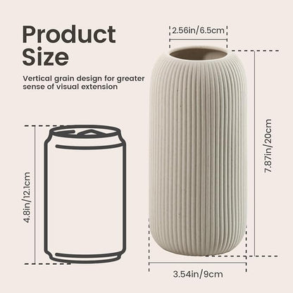 Bohemian Beige Ceramic Vase - for Pampas Grass, Mantel, Bookshelf, Entryway and Living Room Decor (Beige, 8in-Pill)