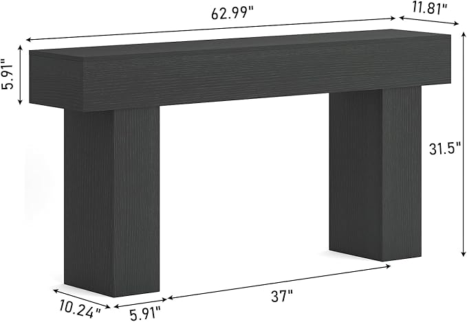 63 Inch Long Console Table for Entryway, Farmhouse Wood Rectangular Sofa Table Behind Couch Table, Narrow Entryway Table for Living Room, Entrance, Hallway, Foyer, Easy Assembly (Charcoal Black)