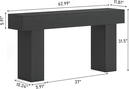 63 Inch Long Console Table for Entryway, Farmhouse Wood Rectangular Sofa Table Behind Couch Table, Narrow Entryway Table for Living Room, Entrance, Hallway, Foyer, Easy Assembly (Charcoal Black)
