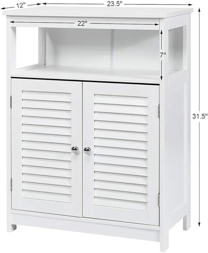 Tangkula Bathroom Floor Cabinet, Wooden Freestanding Storage Cabinet with Double Shutter Door & Adjustable Shelf, Storage Cabinet for Bathroom Living Room (White)